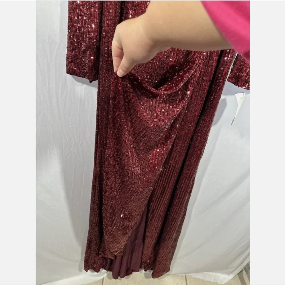 NEW $398 IEENA Mac‎ Duggal [ 16 ] Sequin Wrap Evening Gown in Wine Red #Q480